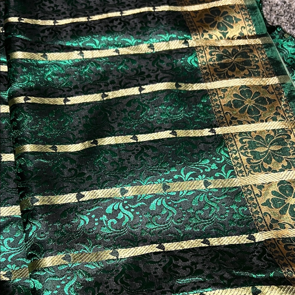 Elegant Green and Gold Brocade Fabric